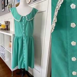 Mint Dress with Lace Details & Flower Buttons